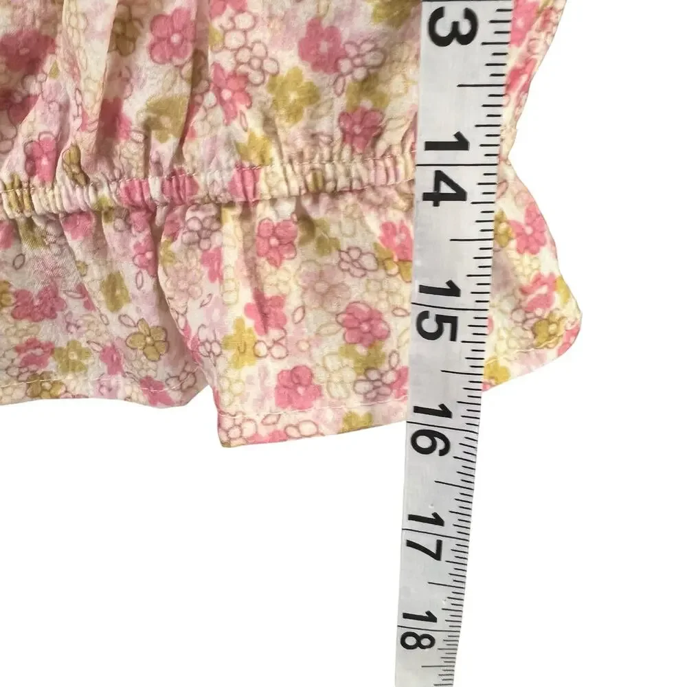 Hayden Crop Balloon Tank Top Girl L Pink Textured Ditsy Floral Cottage Tween NEW